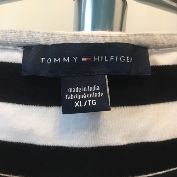 Tommy Hilfiger white black gray striped sweater buttons Size XL - Picture 3 of 6
